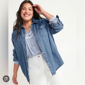 Old Navy Oversized Boyfriend Utility Pocket Jean Shirt NWT